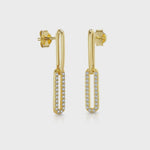 Load and play video in Gallery viewer, A pair of yellow gold paperlink drop earrings with cubic zirconia pave effect.
