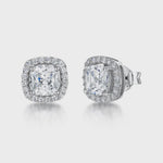 Load and play video in Gallery viewer, Sterling Silver Cushion Cut Stud Earrings With Central Cubic Zirconia JOOLS by Jenny Brown
