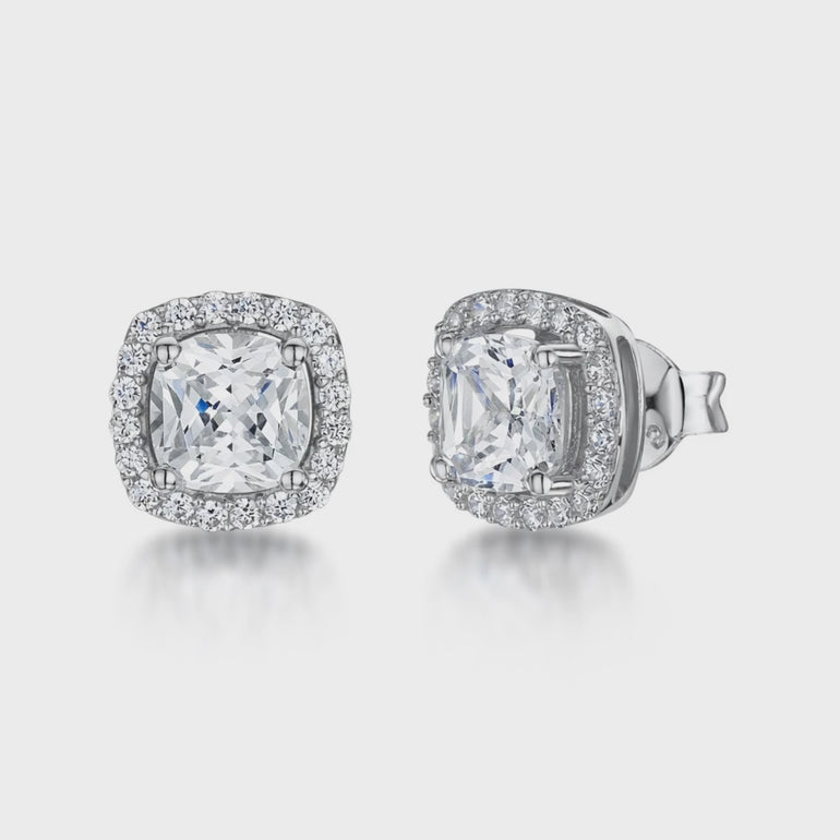 Sterling Silver Cushion Cut Stud Earrings With Central Cubic Zirconia JOOLS by Jenny Brown