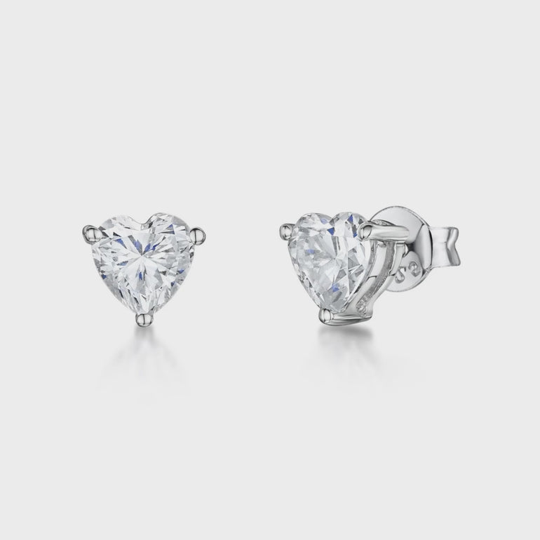 Sterling Silver Heart Solitaire  Stud Cubic Zirconia  Earrings- JOOLS by Jenny Brown