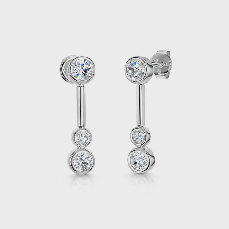 Sterling Silver Three Stone Drop Bubble Earrings