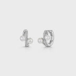 Load and play video in Gallery viewer, Sterling Silver, Cubic Zirconia &amp; Fresh Water Pearl Huggie Earrings JOOSL by Jenny Brown
