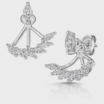 Load and play video in Gallery viewer, A pair of sterling silver jacket earrings featuring marquise cut cubic zirconia stones, with the earrings detachable at the base allowing one to wear as solitaire studs.
