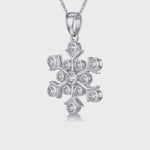 Load and play video in Gallery viewer, video clip of A sterling silver pendant in the shape of a snowflake, adorned with round cubic zirconia stones,-JOOLS by Jenny Brown
