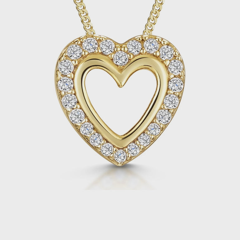 Yellow Gold Halo Heart Open Pendant With Pave Surround-JOOLS by Jenny Brown