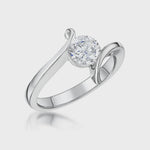 Load and play video in Gallery viewer, video of polished 925 sterling silver solitaire ring featuring a round brilliant-cut cubic zirconia secured in a modern bypass swirl setting.
