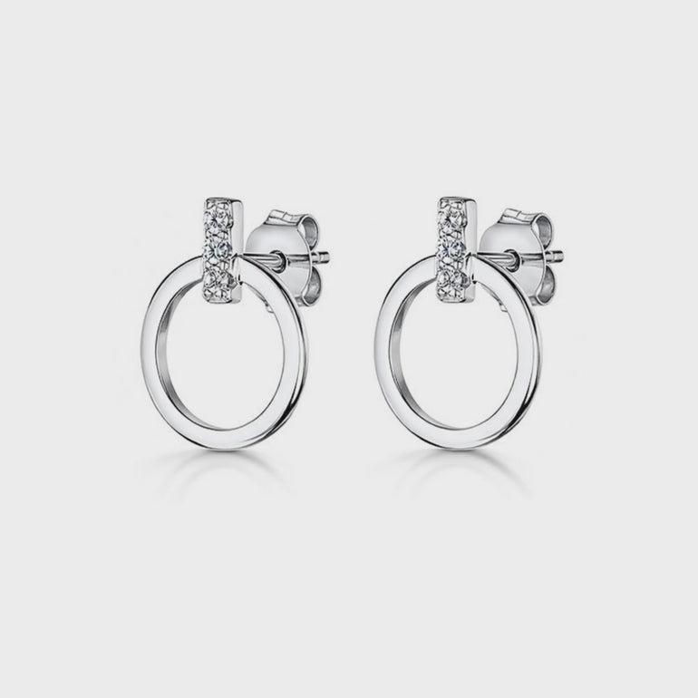 A pair of sterling silver circle stud earrings with cubic zirconia stones set bale-JOOLS by Jenny Brown