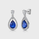 Load and play video in Gallery viewer, Sterling Silver Deep Blue Sapphire Cubic Zirconia Teardrop Earrings 
