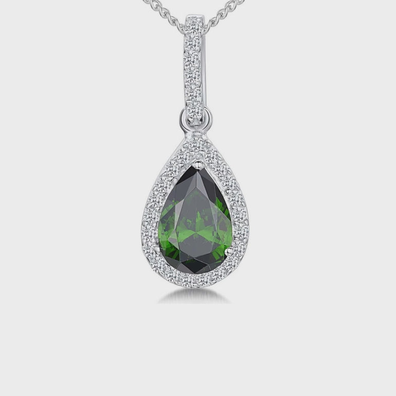 video clip of Sterling Silver Emerald Green Zirconia Teardrop Pendant - JOOLS By Jenny Brown
