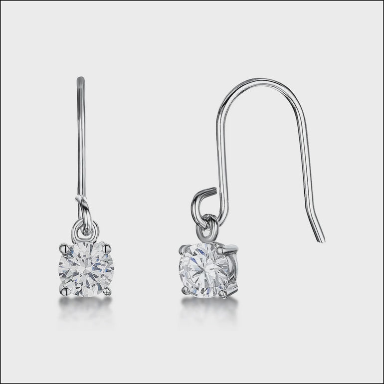 Sterling Silver One Carat Solitaire  Fishook Earringsfishhook drop earrings with cubic zirconia stones.
