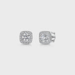 Load and play video in Gallery viewer, Sterling Silver Cushion Cut  Three Quarter Carat Halo  Earrings-JOOLS by Jenny Brown
