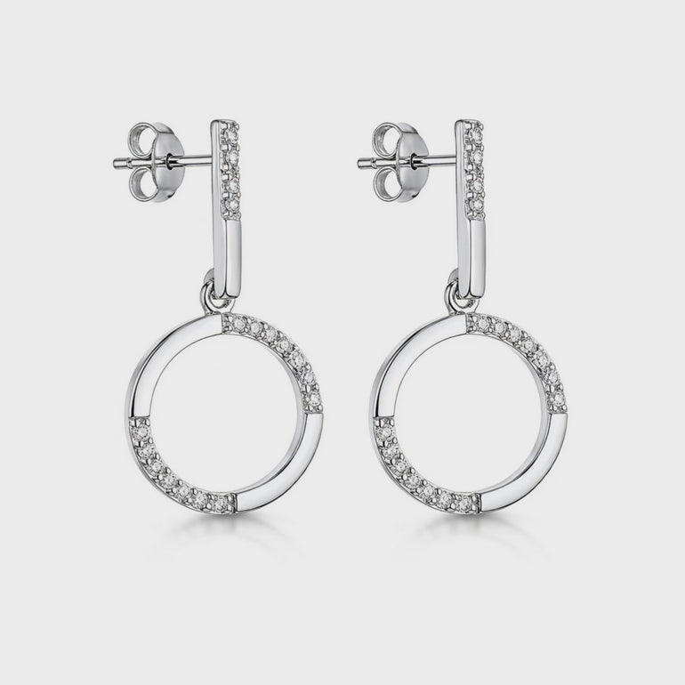 Sterling Silver Half Cuibc Zirconia Circle Drop Earrings-JOOLS by Jenny Brown