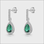 Load and play video in Gallery viewer, Sterling Silver Emerald Green Cubic Zirconia  Drop Halo  Earrings-JOOLS by Jenny Brown

