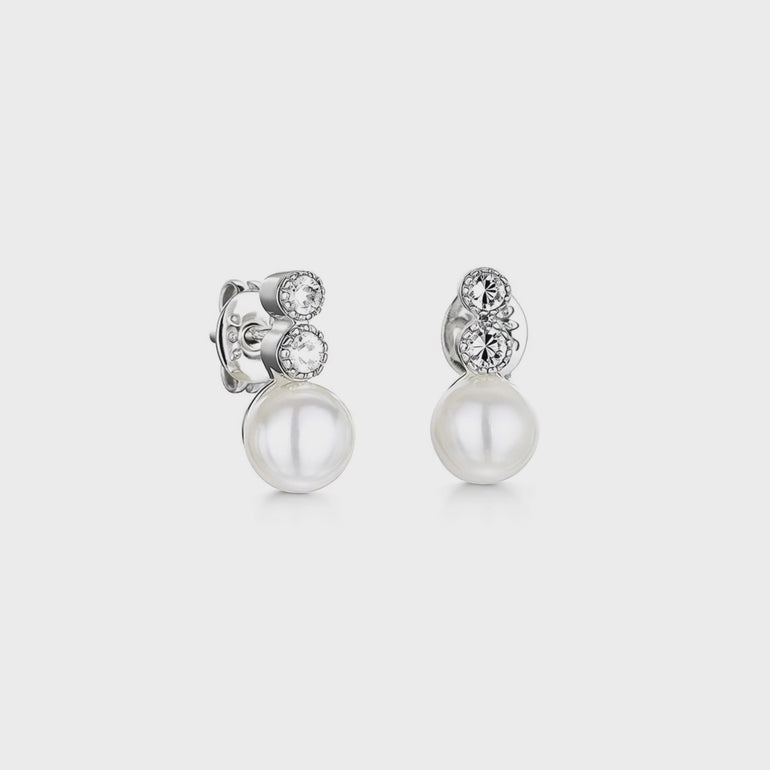 STERLING SILVER AND PEARL EARRINGS SET WITH TWO WHITE ZIRCONIA STONES Earrings - JOOLS By Jenny Brown