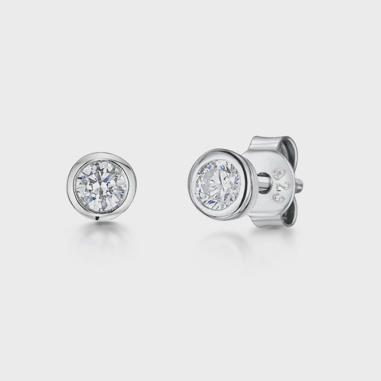 Sterling Silver Small Rub Over Solitaire Stud Earrings-JOOLS by Jenny Brown