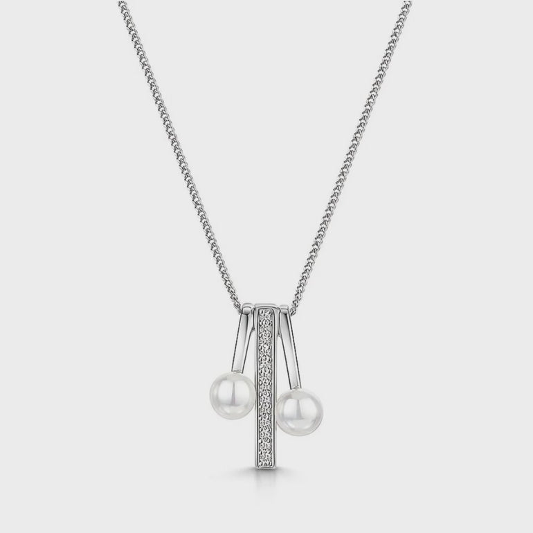 Silver Pearl Drop Bar Necklace- JOOLS by Jenny Brown