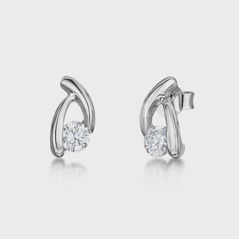 Sterling Silver Wishbone Shaped Stud Earring With Cubic Zirconia JOOLS by Jenny Brown