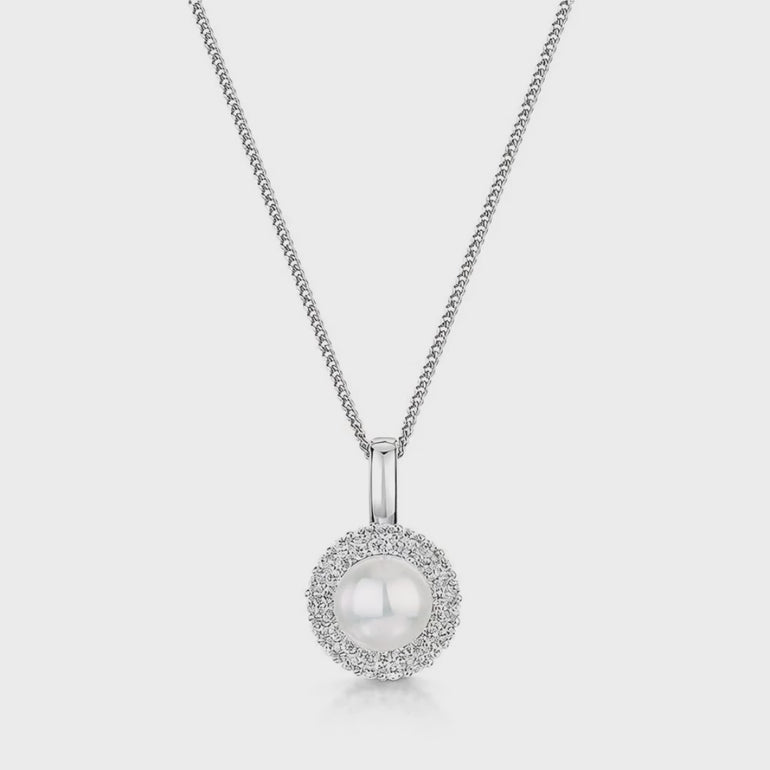 Silver Pearl Halo Necklace