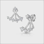 Load and play video in Gallery viewer, A pair of sterling silver jacket earrings featuring a solitaire stud and a row of graduated cubic zirconia stones.
