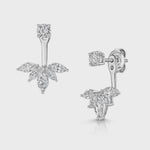 Load and play video in Gallery viewer, A pair of sterling silver cubic zirconia earrings in a lotus flower shape design, with a solitaire stud and marquise fan-JOOLS by Jenny Brown

