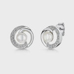 Load and play video in Gallery viewer, STERLING SILVER AND PEARL SPIRAL SWIRL EARRINGS WITH WHITE ZIRCONIA - JOOLS By Jenny Brown
