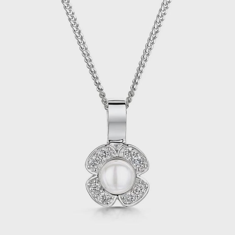 Sterling Silver And Pearl Necklace Set In A Four Petal Surround  - JOOLS By Jenny Brown