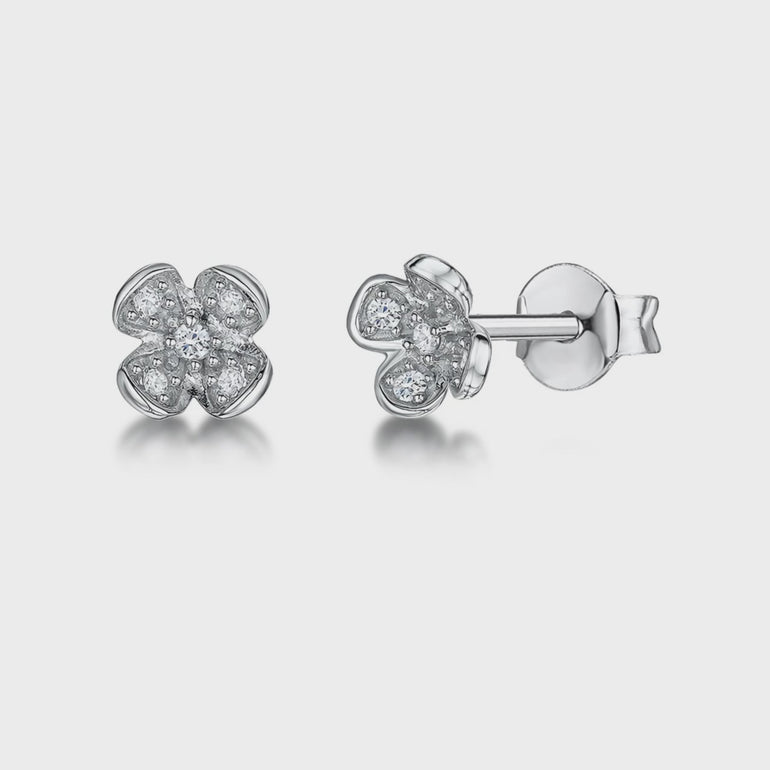 STERLING SILVER A PETAL EARRINGS WITH A  ZIRCONIA CENTRE- JOOLS By Jenny Brown