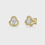 Load and play video in Gallery viewer, Yellow Gold Three Flower Zirconia Stud Earrings-JOOLS by Jenny Brown
