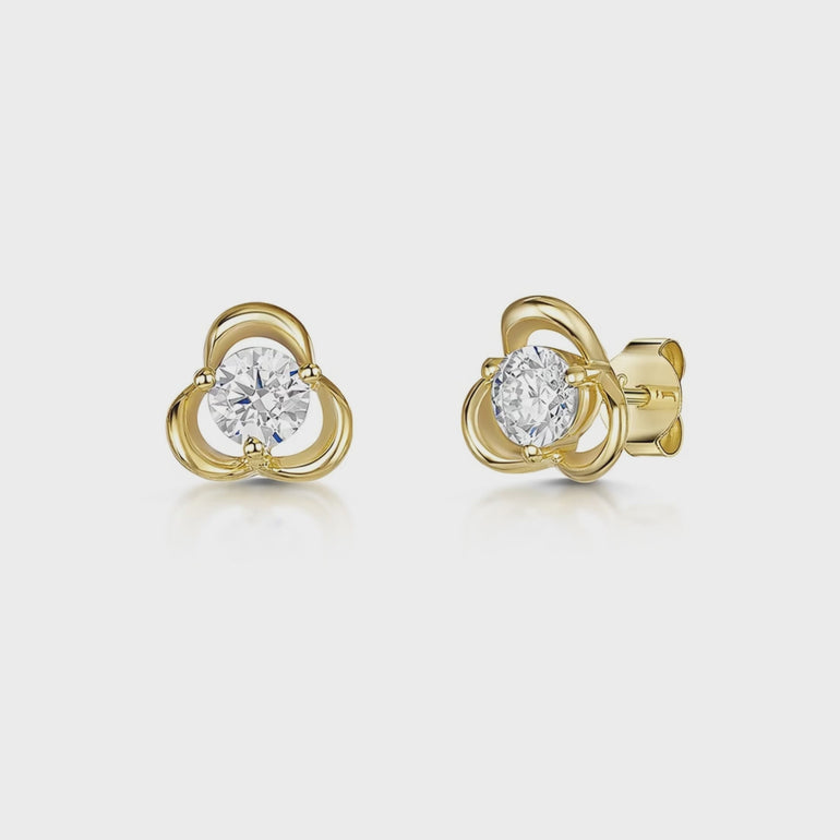Yellow Gold Three Flower Zirconia Stud Earrings-JOOLS by Jenny Brown