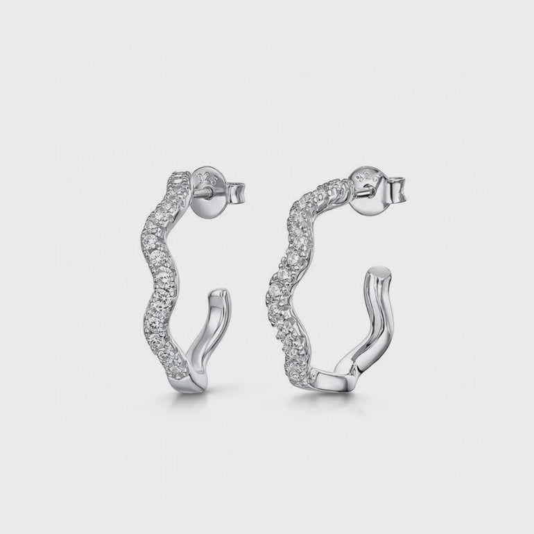 Sterling Silver Twisted Half Hoop Cubic Zirconia Set Earrings-JOOLS by Jenny Brown