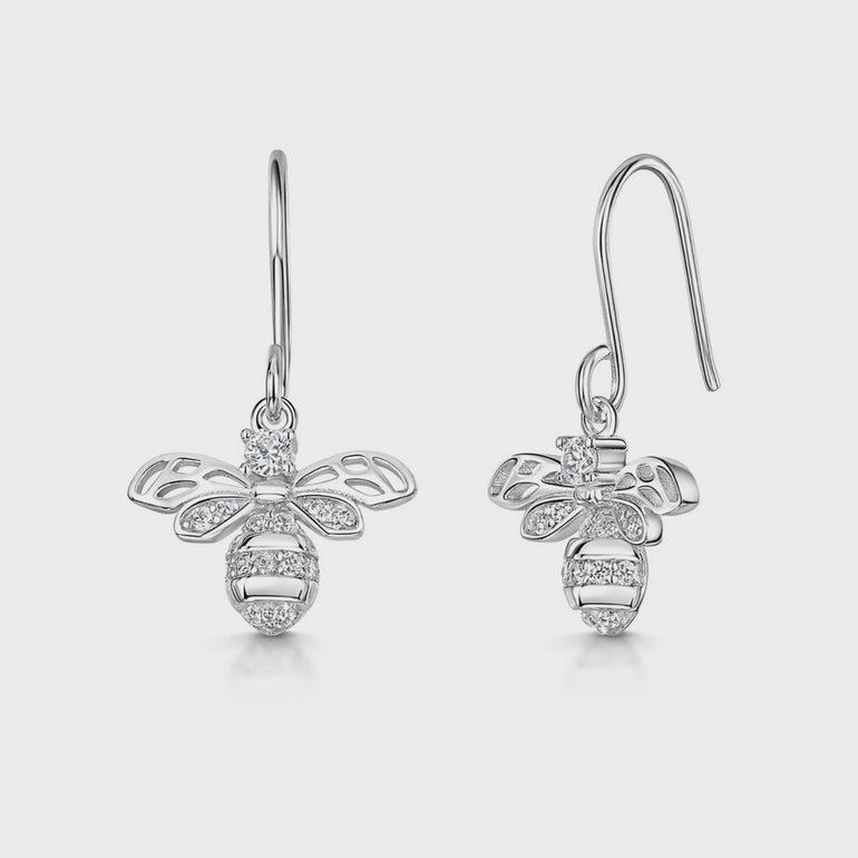 Sterling Silver Drop Bee Earrings With Cubic Zirconias JOOLS by Jenny Brown