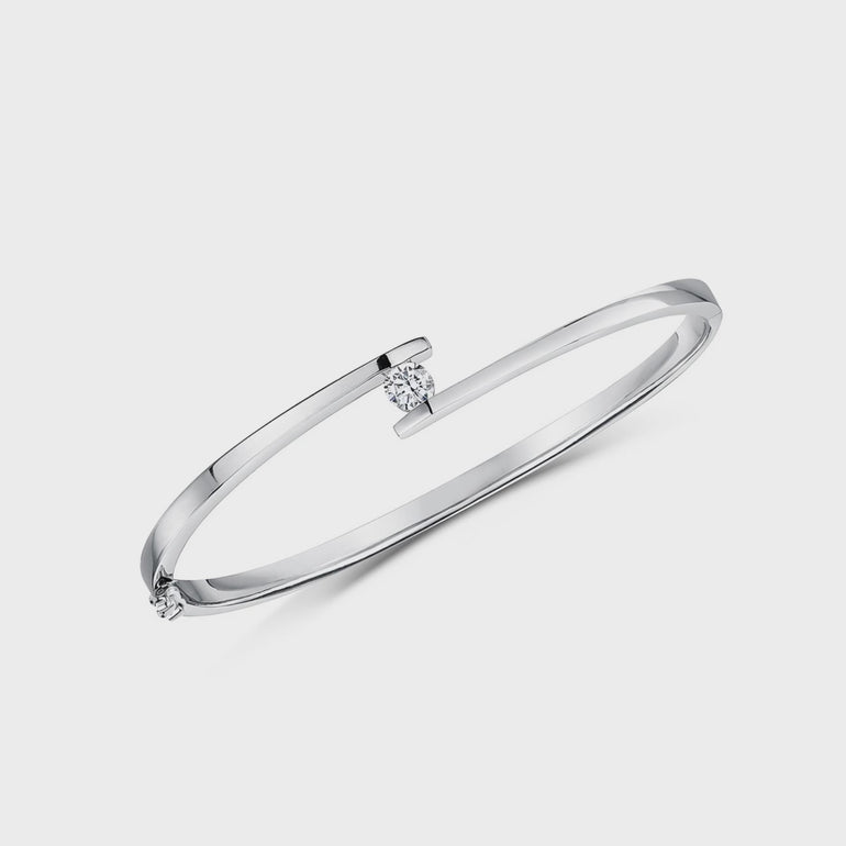 Sterling Silver Solitaire Cubic Zirconia  Bangle - JOOLS By Jenny Brown
