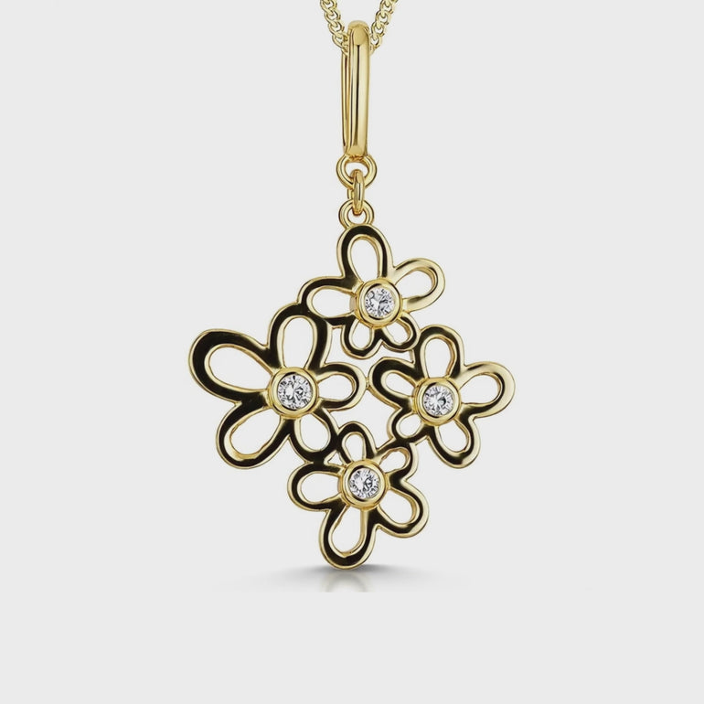 Yellow Gold Multi Flower Pendant Set With Cubic Zirconia Centres-JOOLS by Jenny Brown