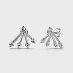 Load and play video in Gallery viewer, A pair of sterling silver stud earrings with a frond design, featuring multiple cubic zirconia stones-JOOLS by Jenny Brown
