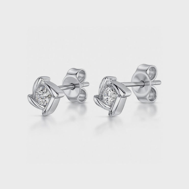Sterling Silver Cubic Zirconia Stud Earrings With A Square Setting-JOOLS by Jenny Brown