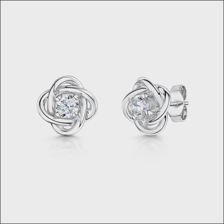 Sterling Silver Woven Knot Stud Earrings With Cubic Zirconia-JOOLS by Jenny Brown