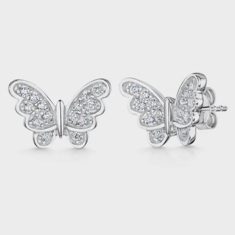 Sterling Silver Open Wing  Butterfly Stud  Earrings Set with Cubic Zirconia Stones - JOOLS By Jenny Brown