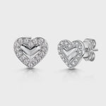 Load and play video in Gallery viewer, Sterling Silver Heart Studs With Polished Silver Centre And Pave Surround- JOOLS by Jenny Brown

