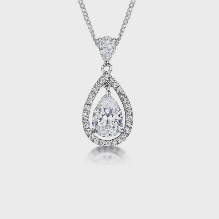 Sterling Silver Suspended Halo Teardrop Pendant- JOOLS By Jenny Brown