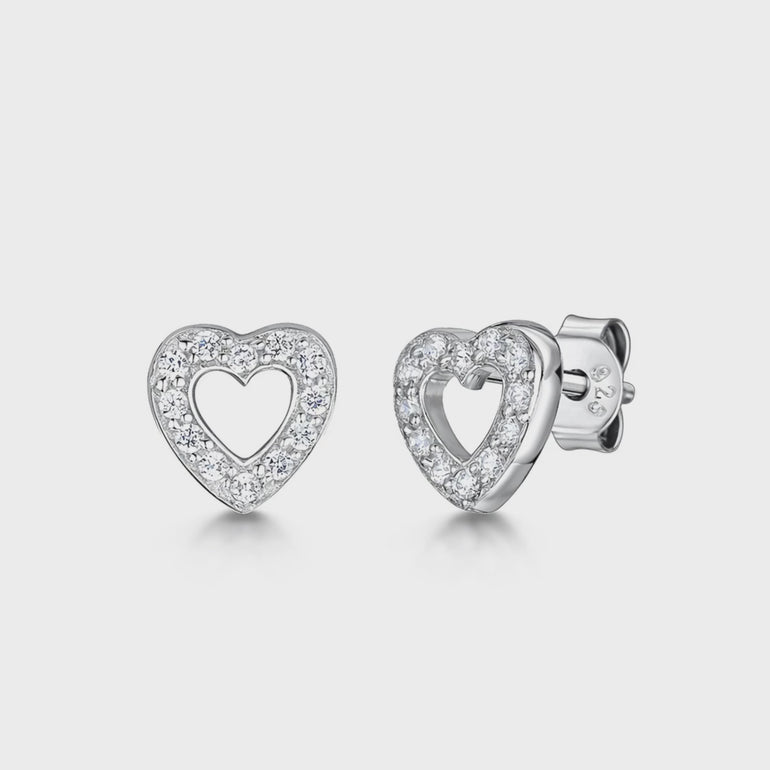 Sterling Silver Open Heart Cubic Zirconia Earrings - JOOLS By Jenny Brown