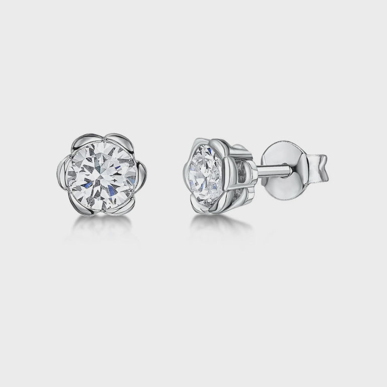 Sterling Silver Flower Stud With Central Cubic Zirconia JOOLS by Jenny Brown
