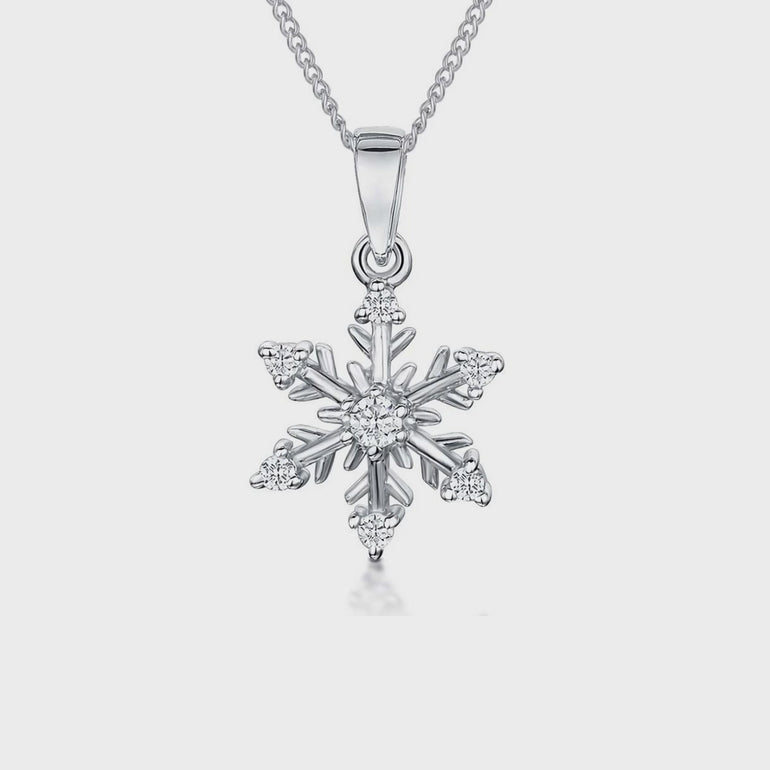 Sterling Silver Small Cubic Zirconia  Small Snowflake Necklace - JOOLS By Jenny Brown