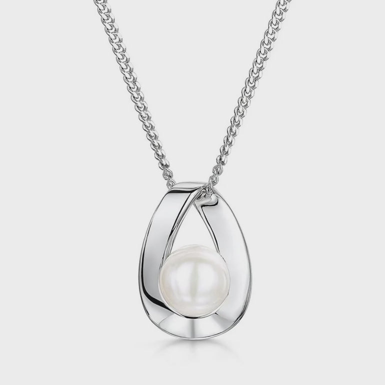 Sterling Silver And  Pearl Pendant In An  Open Loop Setting-JOOLS by Jenny Brown