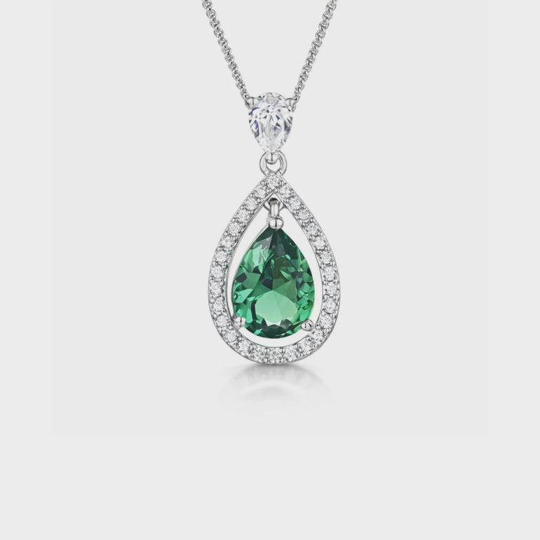 Sterling Silver Emerald Green Zirconia Teardrop Pendant Set With A Teardrop Bale JOOLS by Jenny Brown
