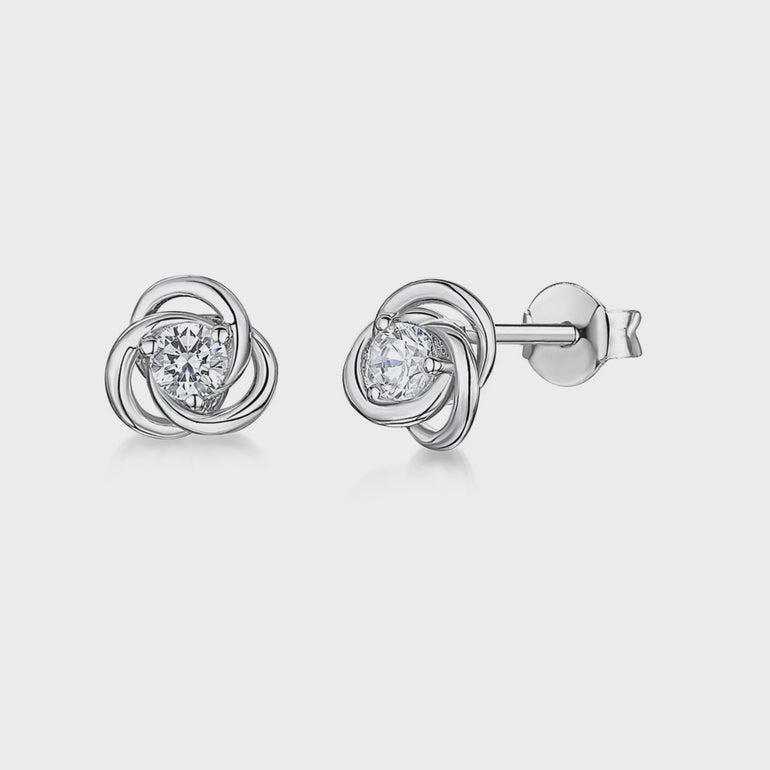 Sterling Silver Small Knot Stud Earrings Set With A Quarter Carat Round Cubic Zirconia JOOLS by Jenny Brown