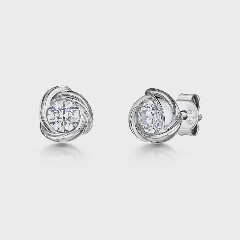 Sterling Silver Twisted Rub Over Set Cubic Zirconia Stud Earring JOOLS by Jenny Brown