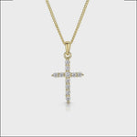 Load and play video in Gallery viewer, A yellow gold cubic zirconia small cross pendant on an 18ct gold vermeil  chain-JOOLS by Jenny Brown
