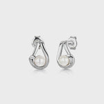 Load and play video in Gallery viewer, 925 Sterling silver drop earrings featuring a round white freshwater pearl inside a pave cubic zirconia loop.
