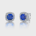 Load and play video in Gallery viewer, Sterling Silver Cushion Cut Blue Sapphire  Cubic Zirconia Earrings - JOOLS By Jenny Brown     
