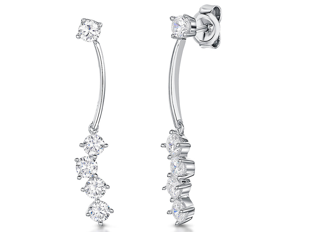 Sterling Silver Long Curved Drop Earrings